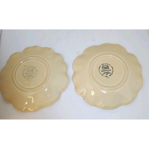 Pair Vintage Metlox Poppytrail Lotus Leaves Tan Ivory Salad Plates Saucers 8" 2 - Picture 4 of 7
